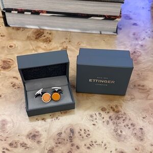 Ettinger London Cufflinks Silver & Yellow Leather  Brand New Lifestyle Round